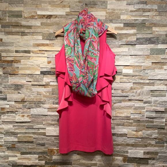 Lilly Pulitzer Riley Infinity Scarf In The Vias | Pink Green Blue Floral Print - Picture 7 of 8